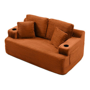 English Elm Boneless Floor Sofa Corduroy Upholstered 5 Seat with Cup Holders and Side Pockets W1117S00432