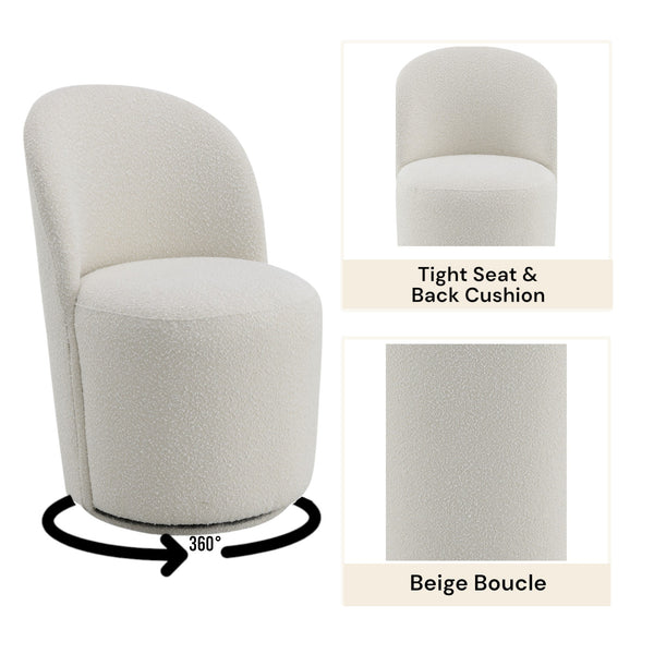 English Elm Hollis Beige Boucle Side Chair Set of 2 — 360° Swivel, Full Foam Comfort, Mid-Century Modern Chic B2726P408894