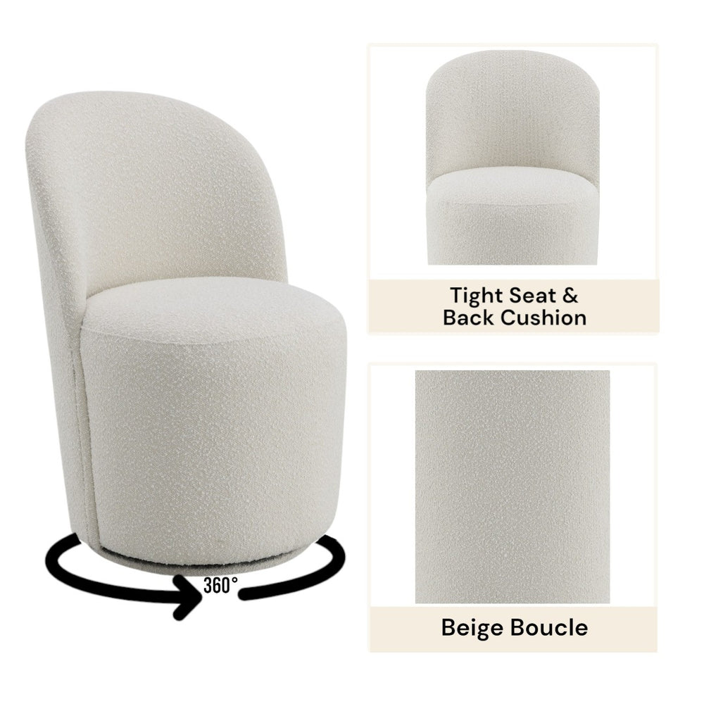 English Elm 5-piece Round Marble Look Table and Boucle Swivel Chair Dining Set for Four B2726S00573