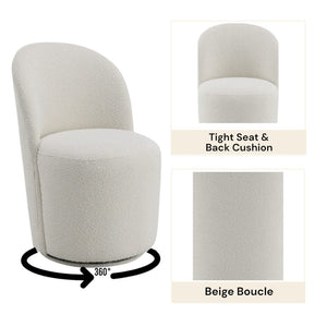 English Elm 5-piece Round Marble Look Table and Boucle Swivel Chair Dining Set for Four B2726S00573