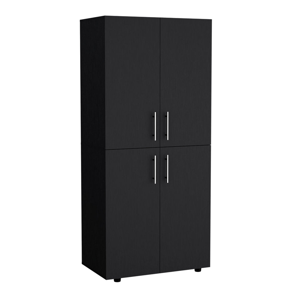 English Elm Hazel Tall Four-Door Armoire Wardrobe Cabinet with Six Shelves and Dual Hanging Rods for Bedroom Black 39.4 L x 23.2 W x 5.5 H B070S00229