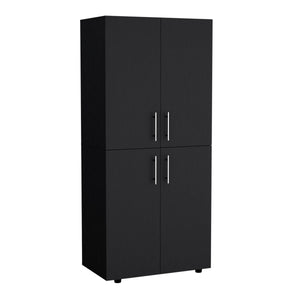 English Elm Hazel Tall Four-Door Armoire Wardrobe Cabinet with Six Shelves and Dual Hanging Rods for Bedroom Black 39.4 L x 23.2 W x 5.5 H B070S00229
