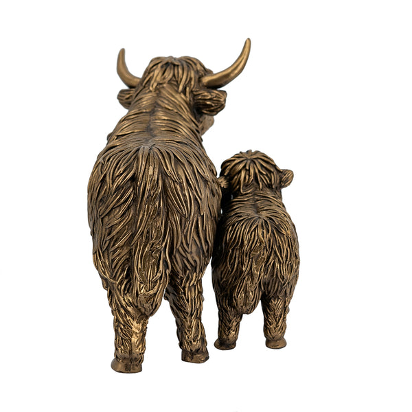 English Elm 7.5x4.5x5.5" Lifelike Highland Cow & Calf Figurine in Antique Bronze Finish — Detailed Rustic Home Accent W2078P392260