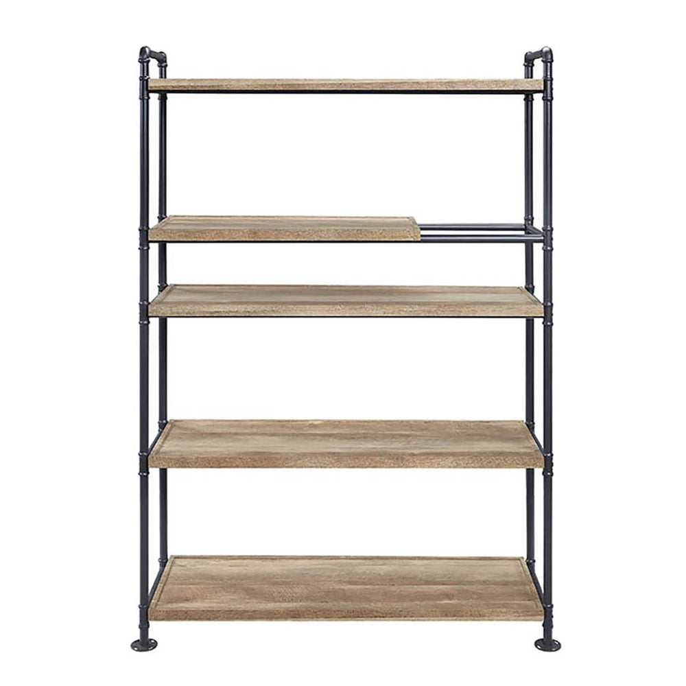 English Elm Oak Five-Shelf Bookcase with Oak & Sandy Black Finish, Sturdy Powder-Coated Metal Frame, 65.5"H B062S00546