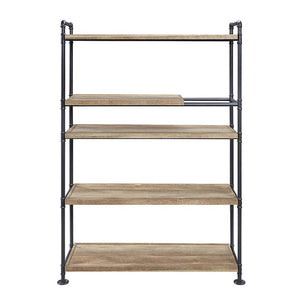 English Elm Oak Five-Shelf Bookcase with Oak & Sandy Black Finish, Sturdy Powder-Coated Metal Frame, 65.5"H B062S00546