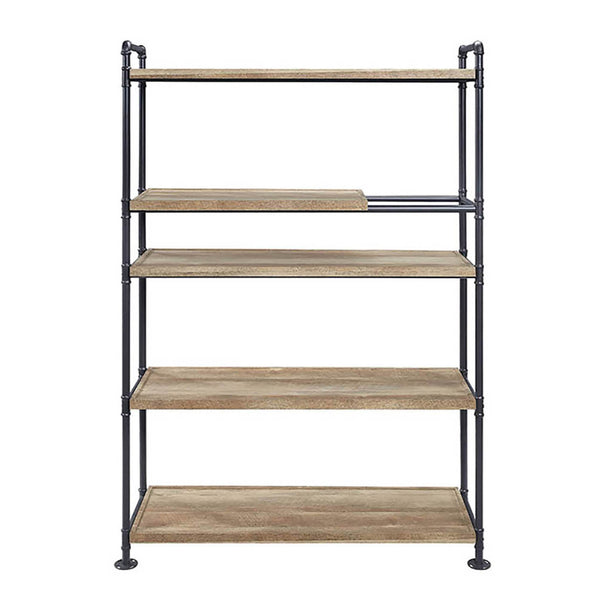 English Elm Oak Five-Shelf Bookcase with Oak & Sandy Black Finish, Sturdy Powder-Coated Metal Frame, 65.5"H B062S00546