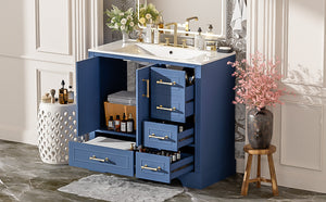 English Elm 36" Traditional Bathroom Vanity with Ceramic Sink, Solid Wood Cabinet, Soft-Close Doors & Drawers Blue N729P251630C