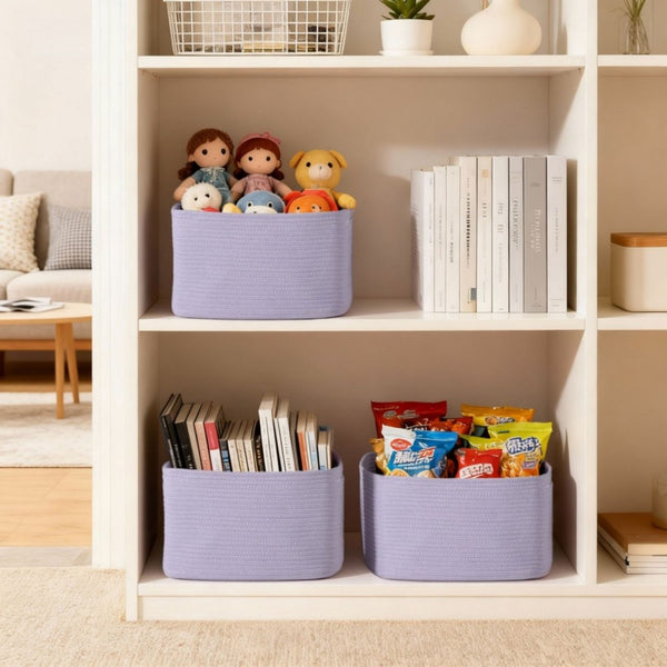 English Elm Cotton Rope Woven Storage Baskets Handcrafted Set for Farmhouse and Modern Homes Purple W2181P475143