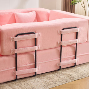 English Elm 71-inch folding sofa bed with plush fur cover, high-density foam futon sleeper, modern modular comfort Pink W1829S00065