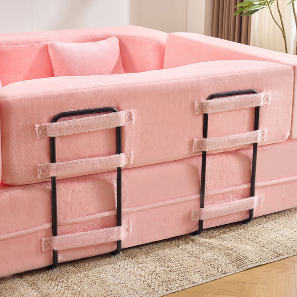 English Elm 71-inch folding sofa bed with plush fur cover, high-density foam futon sleeper, modern modular comfort Pink W1829S00065