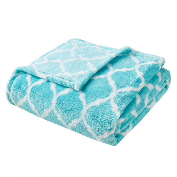 JLA Home Madison Park - Oversized Microlight Plush Throw with Ogee Pattern, Ultra-Lofty Lightweight Comfort, OEKO-TEX Certified Aqua MP50-1729