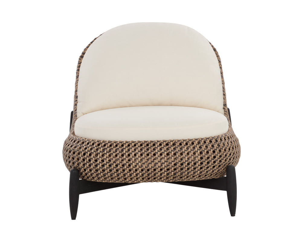 Sunpan Carilo Lounge Chair - Modern Outdoor Seating With Teak Legs, Woven Synthetic Wicker & Cushions Cream Fabric 112115