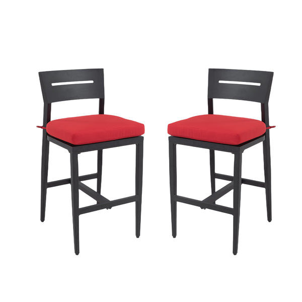 English Elm Modern Outdoor 2Pc Bar Stools - Stylish Aluminum Chairs With Ergonomic Backrest & Sunbrella Cushions W1886P352314