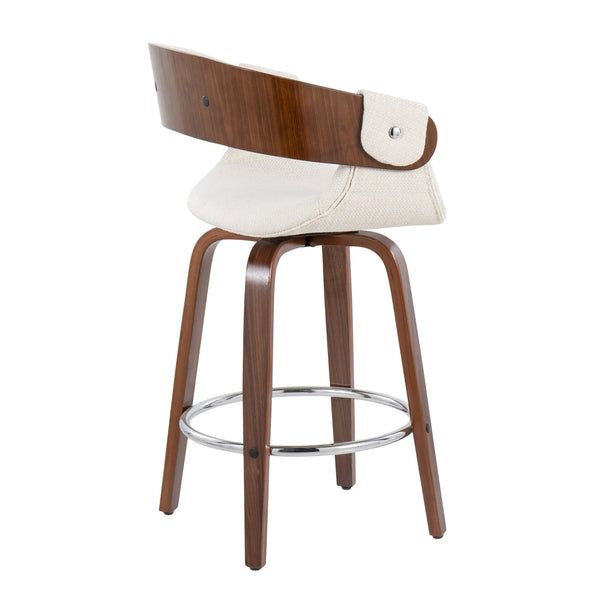 English Elm Elisa Mid-Century Counter Stool with Walnut Swivel Legs and Woven Fabric Upholstery, Pair Cream B202S00056