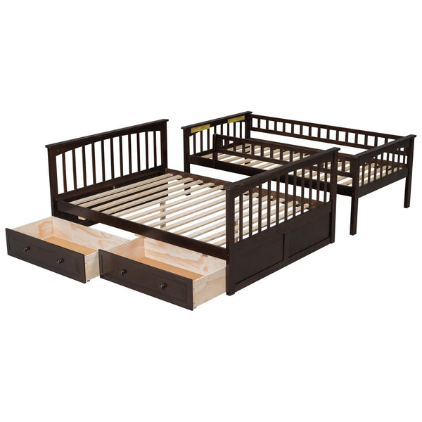 English Elm Twin Convertible Bunk Bed with Built-In Rolling Drawers and Solid Pine/MDF Frame, Space-Saving Durable Design Espresso N7090004020P