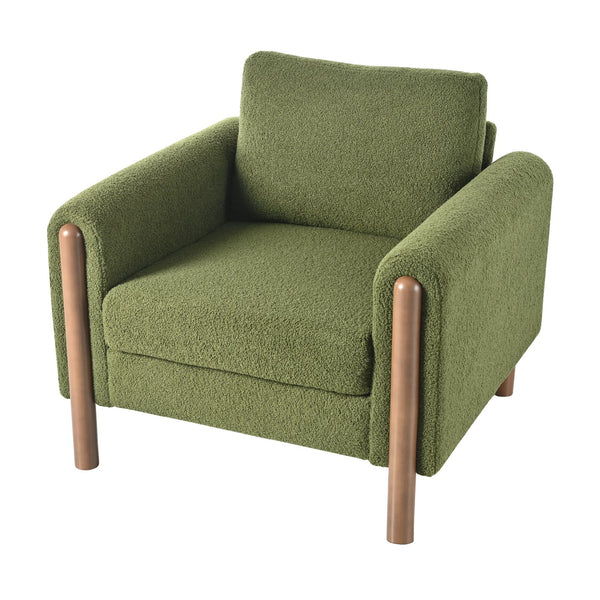 English Elm Christopher Knight Home® - Oversized Teddy Velvet Accent Chair with Curved Armrests, Tufted Mid-Century Design and Walnut Legs Green N765P189679N