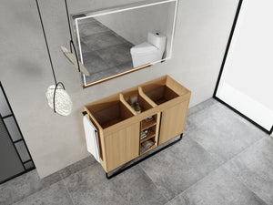 English Elm 48" Freestanding Bathroom Vanity Cabinet with 2 Soft-Close Doors, 3 Open Shelves, Towel Hanger, Boxes Designed for Organized Storage W999P376885