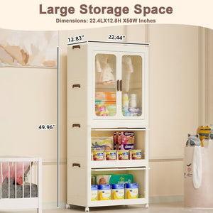 English Elm Portable Kids Wardrobe Cabinet with Magnetic Doors Hanging Rod and Four Cube Storage W2699P210481