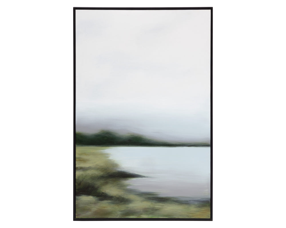 Sunpan Lakeside Views Wall Art Set of 2 - Hand-Painted Marsh Landscape in Elegant Black Floater Frame