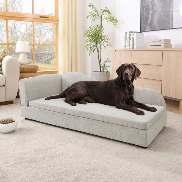 English Elm Oversized Pet Sofa Linen Upholstered Wave Backrest for Large Dogs Modern Living W487P430331