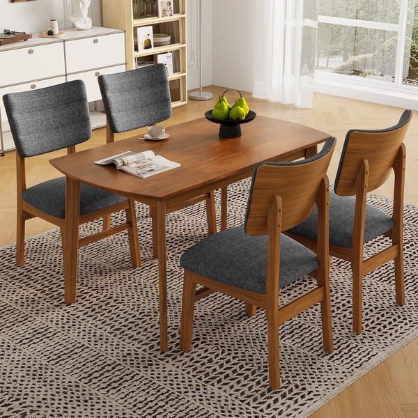 English Elm Upholstered Dining Chairs Set of 4 Ergonomic Mid-Century Modern Fabric Seats with Rubberwood Frame & Non-Slip Feet Brown,Gray N752P346006E