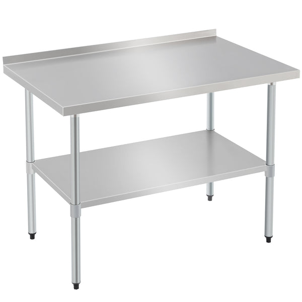 English Elm Profeeshaw Stainless Steel Prep Table 30x48 with Backsplash & Adjustable Undershelf, Heavy-Duty Commercial Workstation W1422P252477