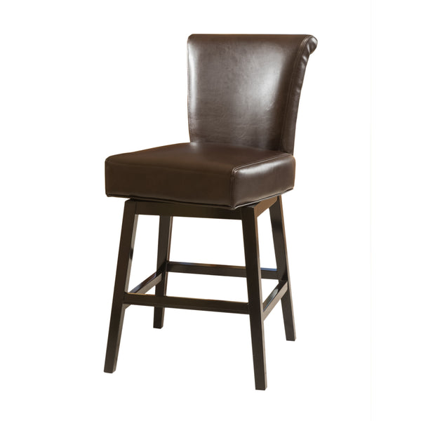 English Elm Christopher Knight Home® - 28-inch Modern PU Leather Swivel Counter Stool with Round Seat, Dark Brown, 41"H, Easy Wipe Clean Finish 57178.00PU