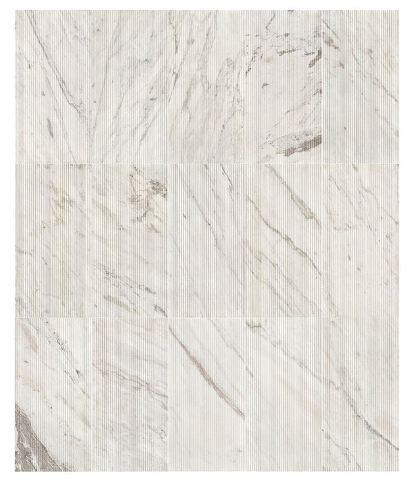 English Elm 12*24 White Marble Wall Tiles - Textured 3D Fluted Finish For Luxe Interiors, 4 Genuine Pieces W1696P262333
