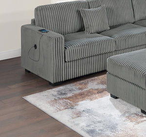 English Elm Living L-Shaped Sectional Sofa Set with Reversible Chaise, Tufted Burlap Fabric, Storage Ottoman, USB Port Smoke 40 L x 26 W x 58 H B011S01782