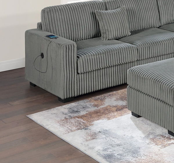 English Elm Living L-Shaped Sectional Sofa Set with Reversible Chaise, Tufted Burlap Fabric, Storage Ottoman, USB Port Smoke 40 L x 26 W x 58 H B011S01782