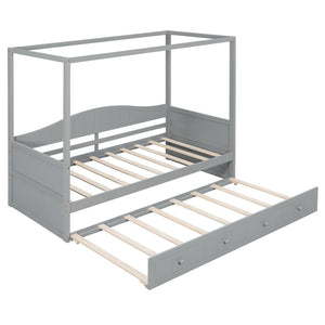 English Elm Twin Canopy Daybed with Pull Out Trundle Pinewood Frame for Kids or Guest Rooms N708P373423E