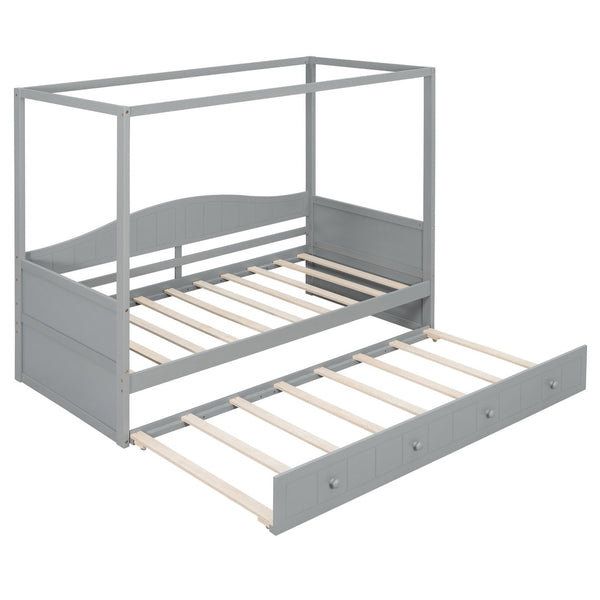 English Elm Twin Canopy Daybed with Pull Out Trundle Pinewood Frame for Kids or Guest Rooms N708P373423E