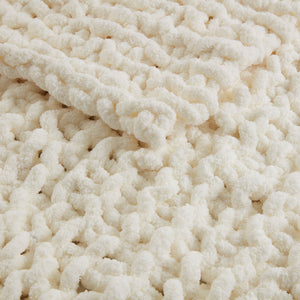 JLA Home Madison Park - Throw Handmade Chenille Chunky Knit Throw – OEKO‑TEX Certified, Plush 50x60 Cozy Layer for Home Decor Ivory MP50-7673