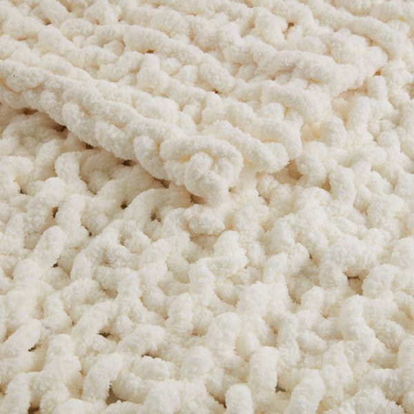 JLA Home Madison Park - Throw Handmade Chenille Chunky Knit Throw – OEKO‑TEX Certified, Plush 50x60 Cozy Layer for Home Decor Ivory MP50-7673