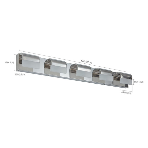 English Elm Modern Chrome 5-light Led Vanity Bar Acrylic Shades Bathroom Wall Fixture W1340P197252