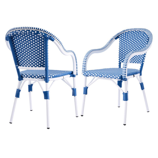 English Elm Outdoor Woven Rattan Bistro Armchairs Set of 2 Aluminum Frame Patio Cafe Seating Blue,White N768P386559W