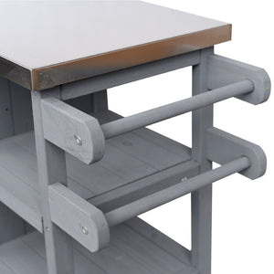 English Elm Foldable Outdoor Kitchen Cart with Stainless Worktop Fir Wood Frame and Lockable Wheels Grey N719P380281K