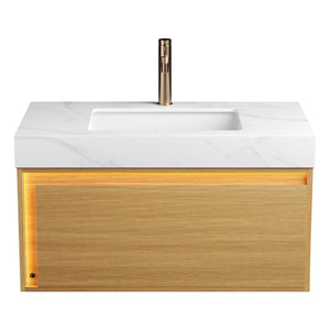 English Elm NYAH 36" Sintered Stone Vanity Top with White Ceramic Undermount Basin Carrara Marble Look, Durable Finish W2615P346342