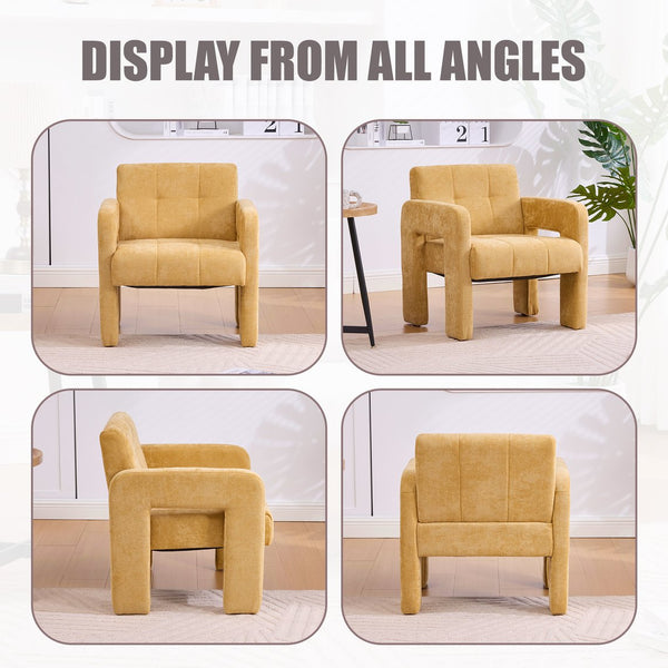 English Elm Modern Chenille Armchair with Ergonomic Curved Armrests, 500lb Capacity, Nordic Minimalist Accent Chair for Living Room Mustard yellow W395P380518
