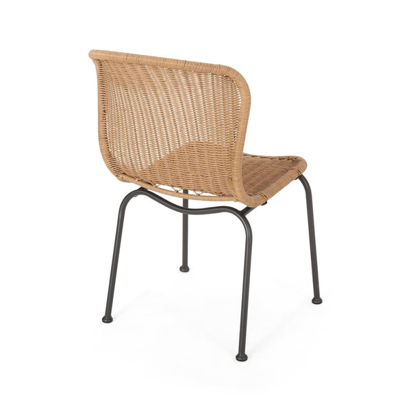 English Elm Boho Faux Rattan Outdoor Dining Chairs Wicker Weave Scroll Back Patio Set of 2 66899.00LBRN