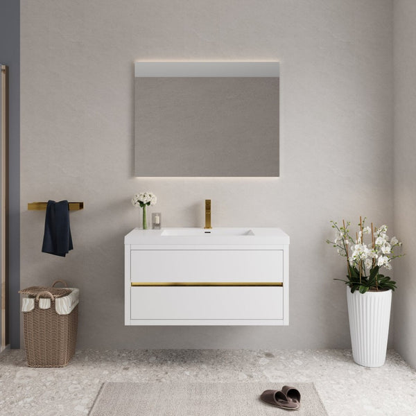 English Elm 42" Floating Bathroom Vanity Wall Mounted Espresso Cabinet Soft Close Resin Basin W1573P389276