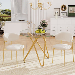 English Elm 35.4-Inch Round Tempered Glass Dining Table – Stylish Gold Finish For 1-4 People, Space-Saving Design W1162P306709