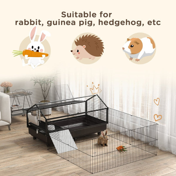 English Elm Pawhut Rolling Small Animal Enclosure with Foldable Run Zone Ramps and Feeding Accessories W2225P173731