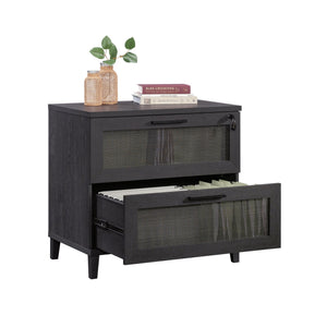 English Elm Lateral File Cabinet In Sleek Black - Secure Storage With Lockable Drawers & Smooth Full-Extension Slides B356P402776