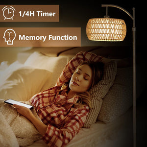 English Elm Arc Floor Lamp With Remote Control – Dimmable Led, Adjustable Height & Stylish Rattan Shade For Home W2738P185401