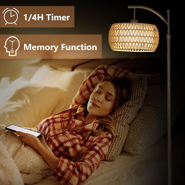 English Elm Arc Floor Lamp With Remote Control – Dimmable Led, Adjustable Height & Stylish Rattan Shade For Home W2738P185401