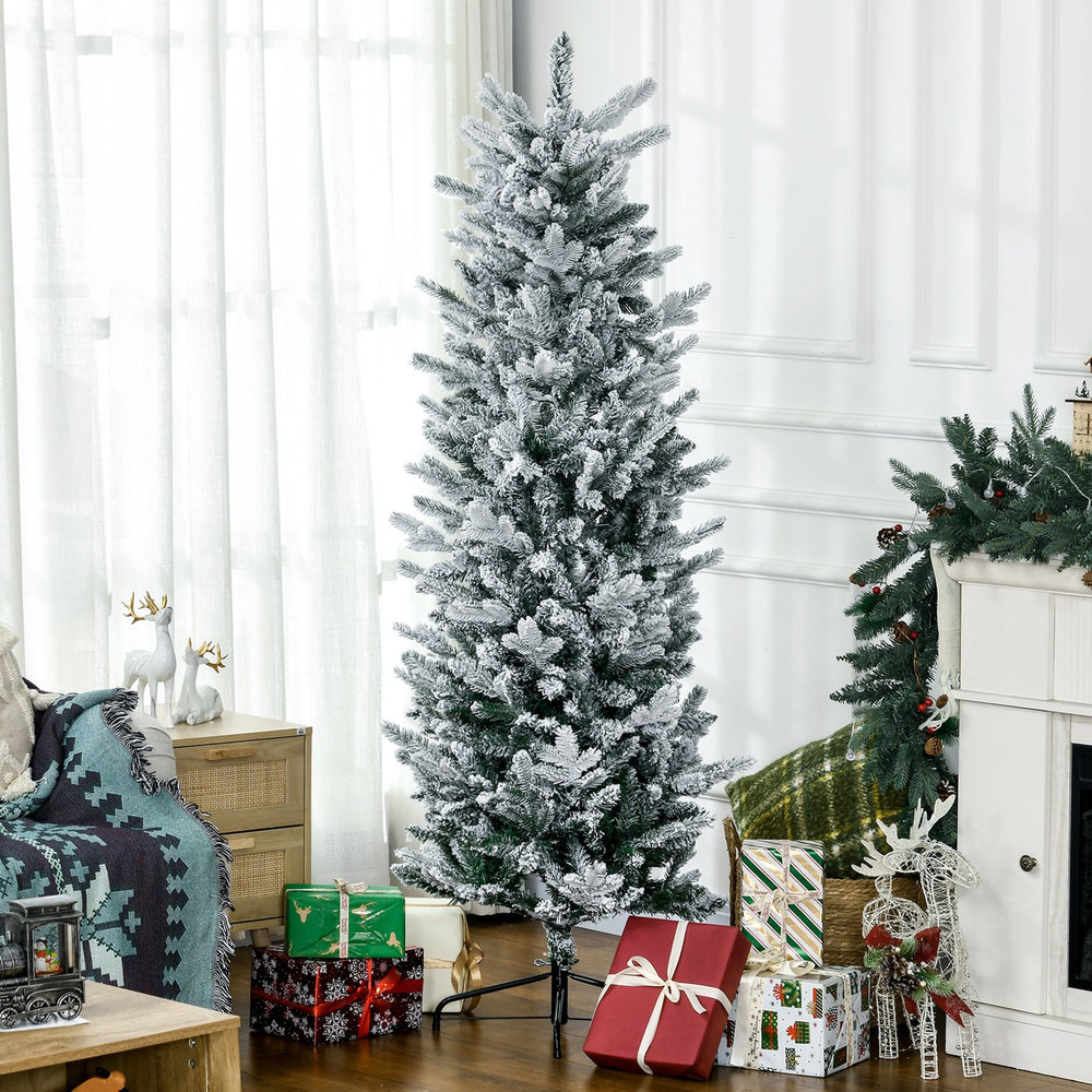 English Elm Homcom 6Ft Snow-Flocked Artificial Christmas Tree With Auto-Open Design & Steel Base For Cozy Holiday Charm W2225P229668