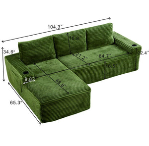 English Elm 104 Inch Corduroy Modular Sectional Sofa Deep Sink Plush L Shape Living Room Couch W5515S00021
