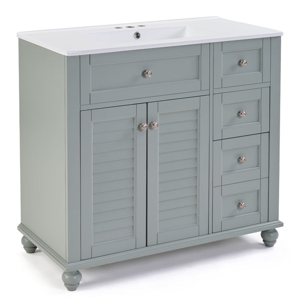 English Elm 36" Modern Grey Bathroom Vanity with Ceramic Sink, Solid Wood Frame, Soft-Close Drawers, Organizer Storage Blue+Grey W2896P344088