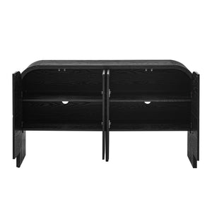 English Elm TREXM Retro Buffet Cabinet with 4 Doors, Curvy Edge Sideboard, Adjustable Shelves, Black/Natural Finish N715P228110B